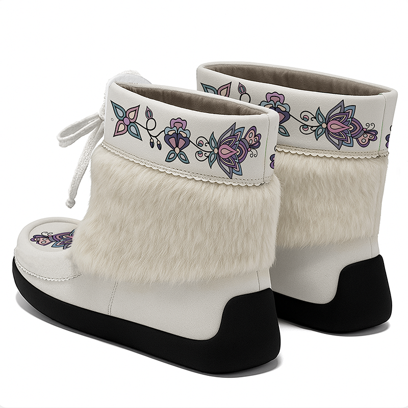 Snow Petal Spirit Leather MocLux Ankle with Fur