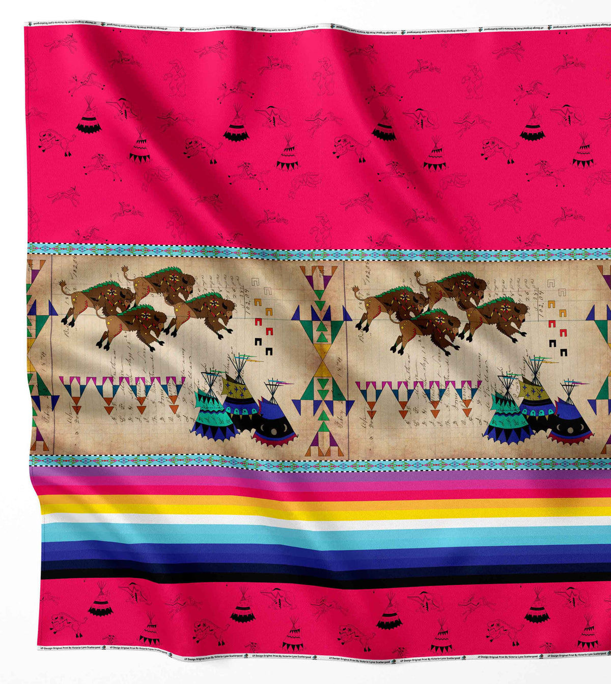 Ledger Buffalos Running Berry Cotton Poplin