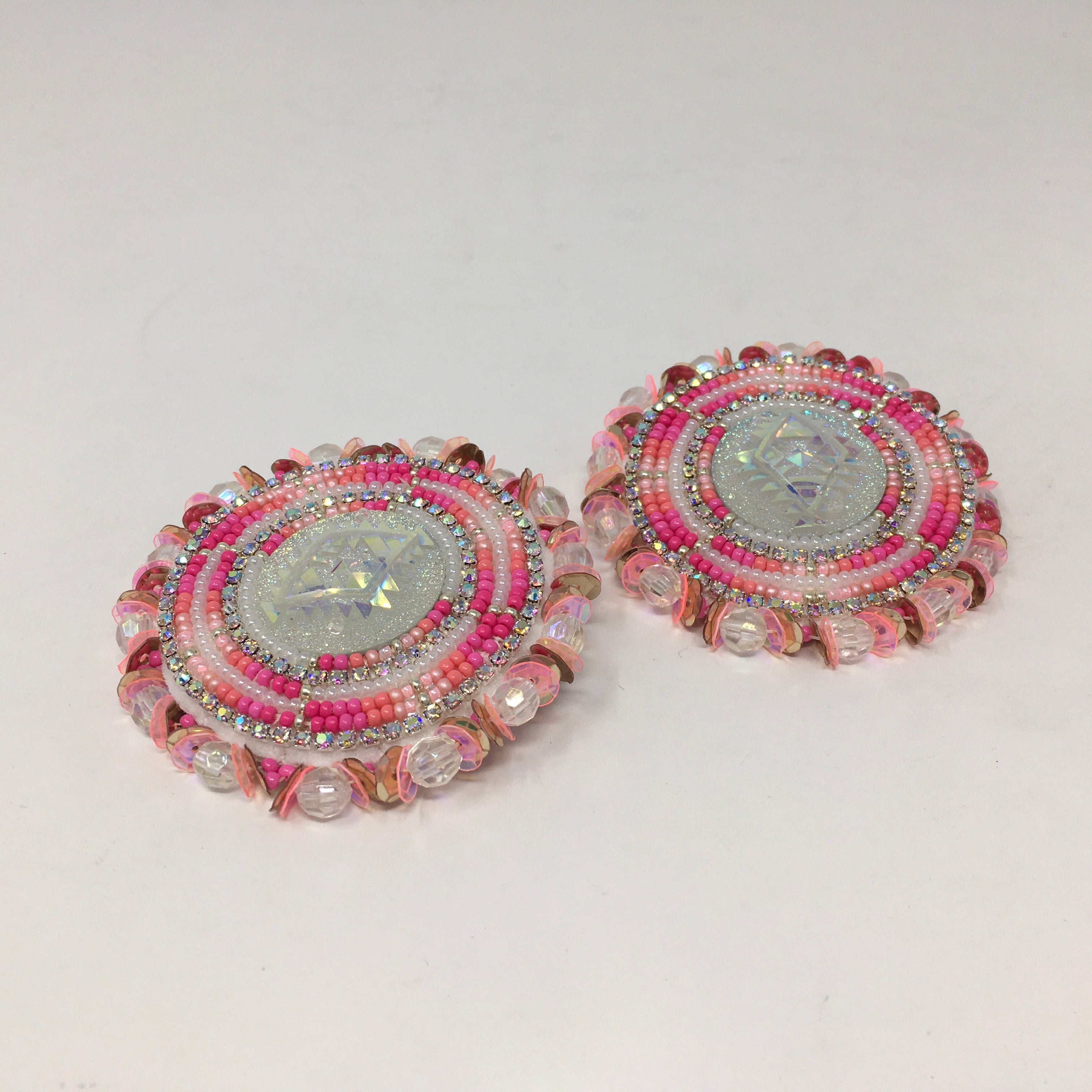Meg Sheridan Diamond Pink Round Earrings