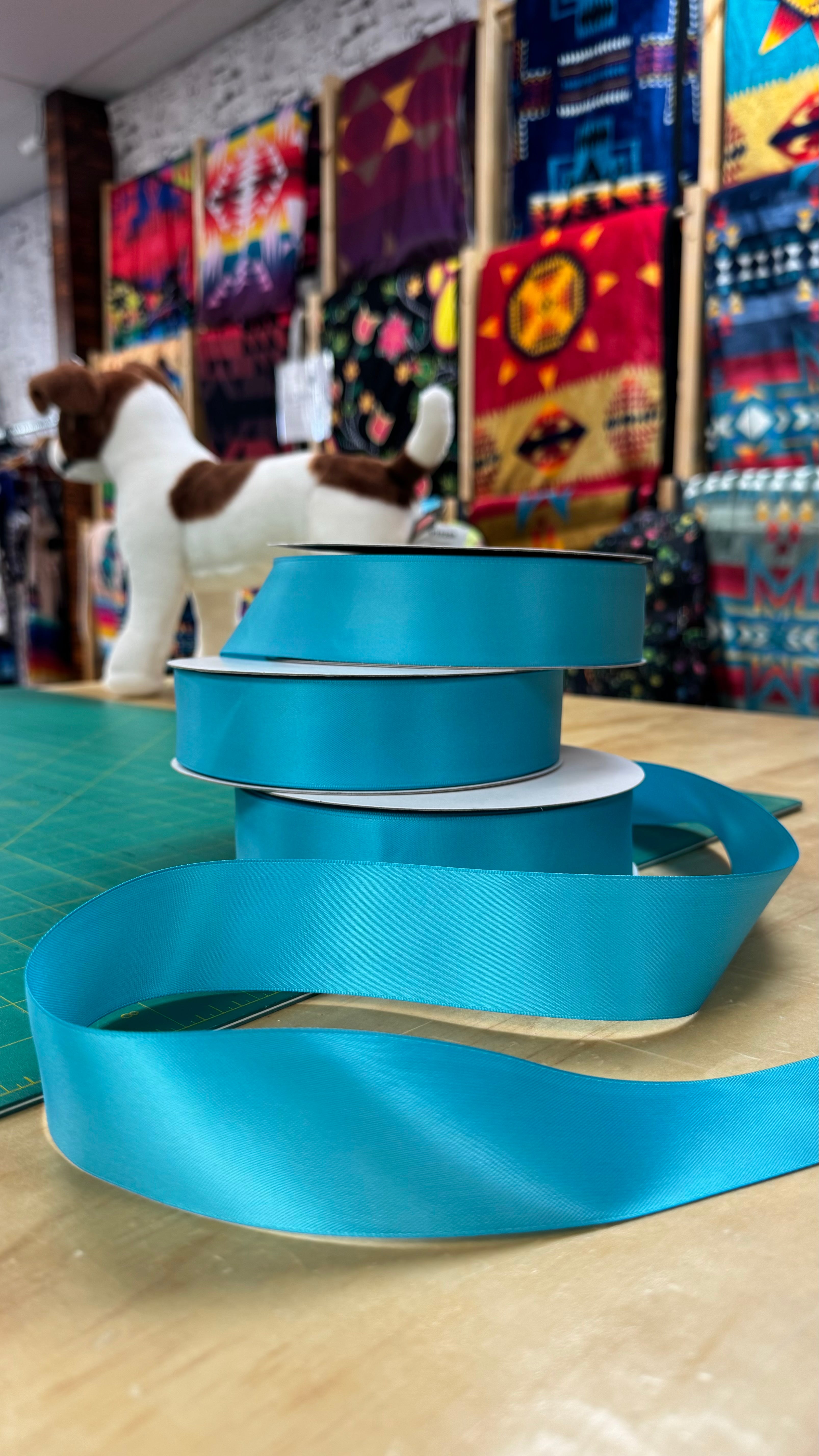 Blue Topaz 1.5 Inch Double Face Satin Ribbon 100 Yard Roll