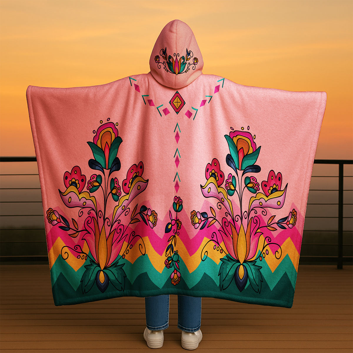 Copper Prairie Petals Hooded Blanket