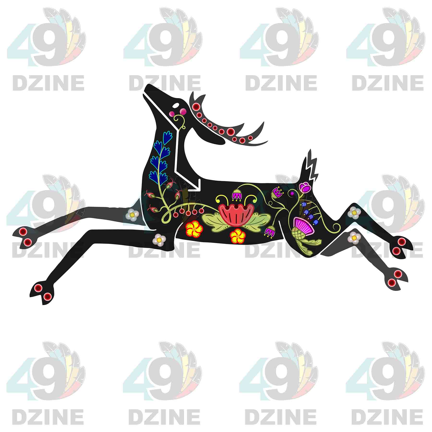 Floral Deer Black UV Sticker