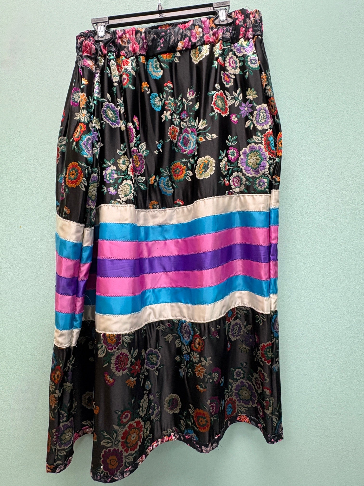 Floral Black Jacquard Ribbon Skirt