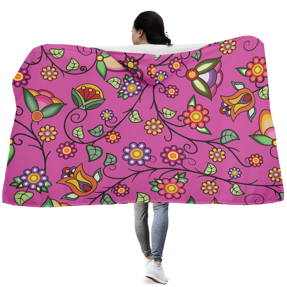 Heartbeat Petals Pink Hooded Blanket