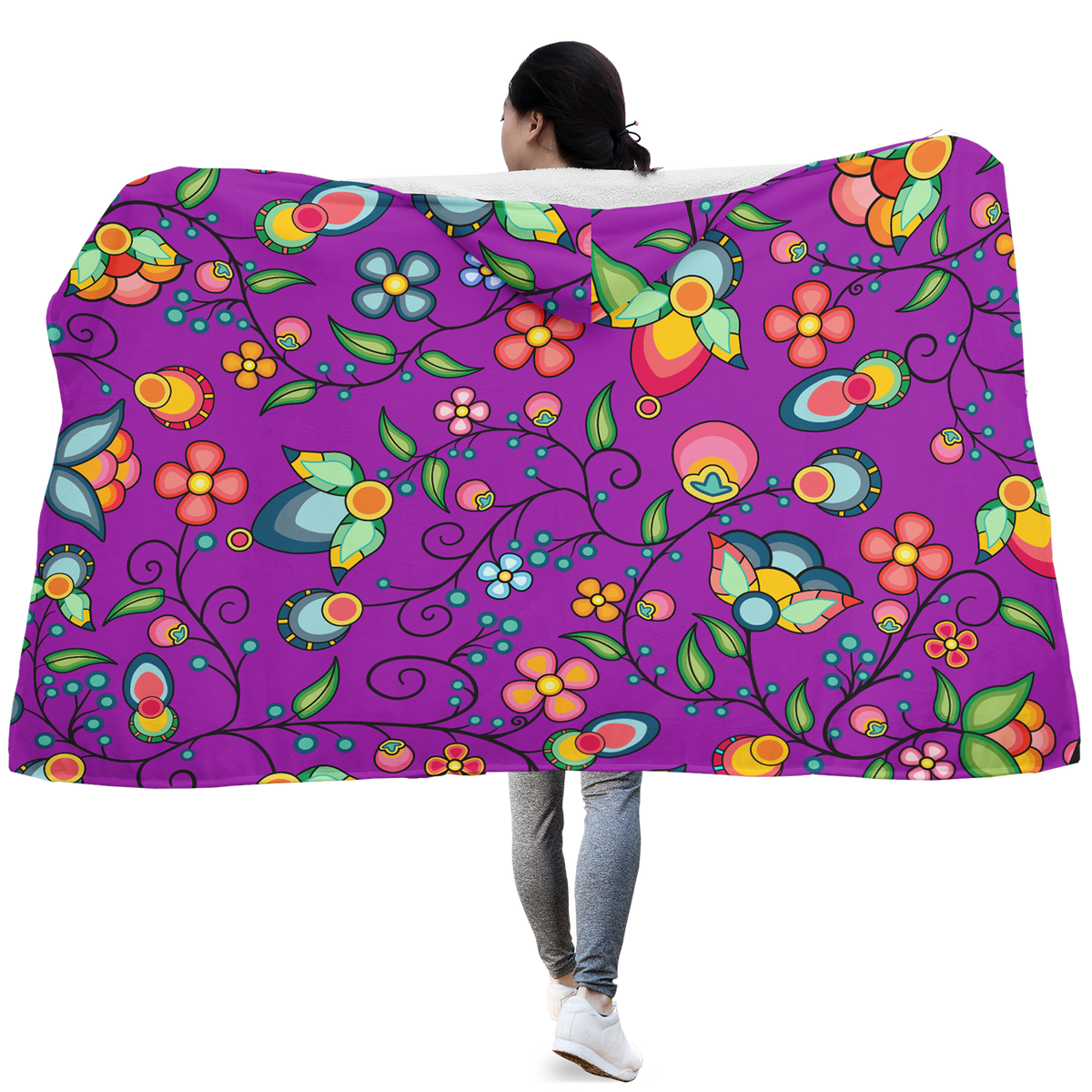 Floral Bounty Purple Hooded Blanket