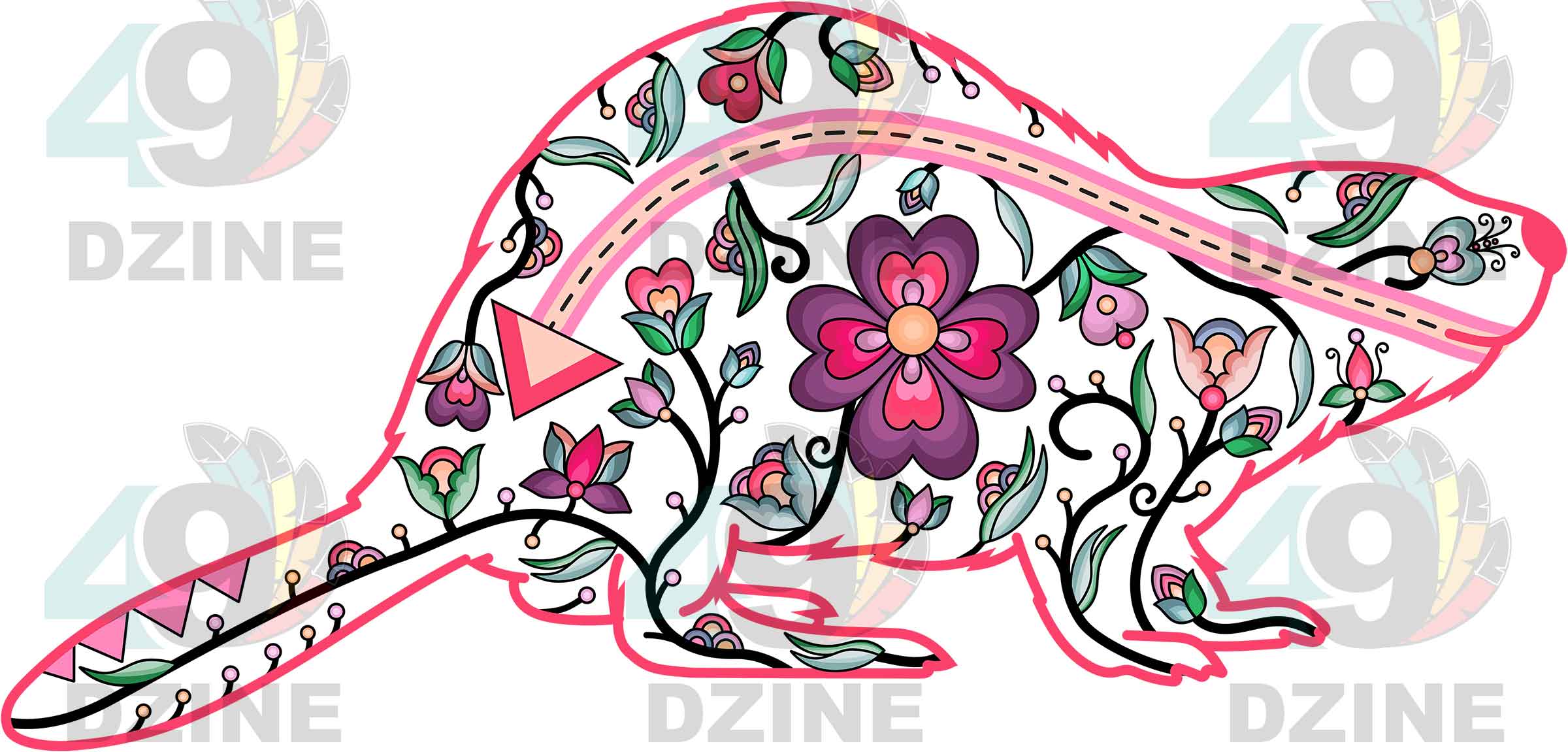 Beaver Floral Animals 02 UV Sticker