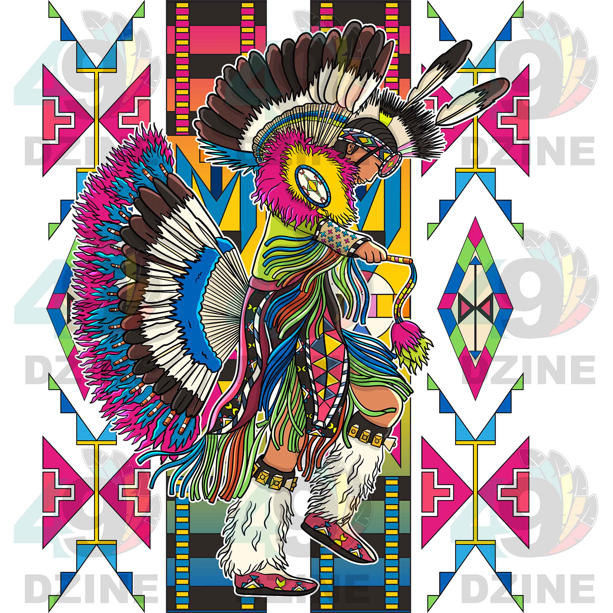 Fancy Dancer 1 with Geometric Design Transfer (Various Sizes)