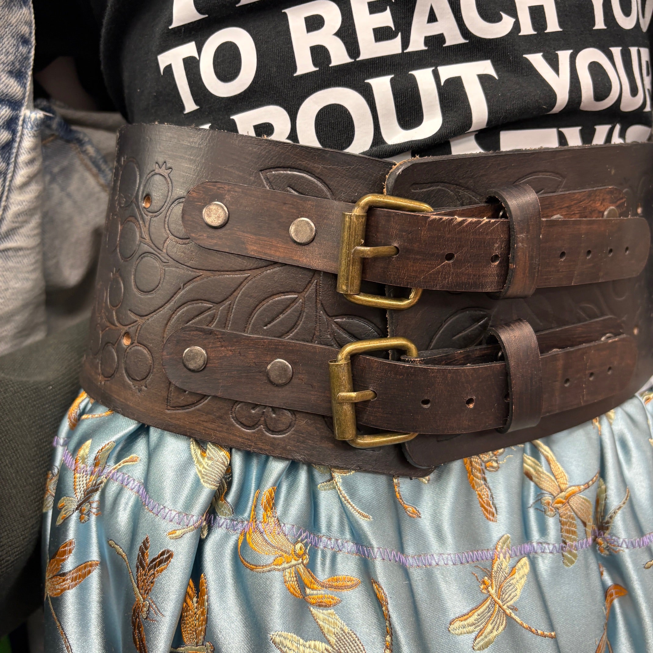 Handmade 44 in Brown Forest Berries Buffalo Belt