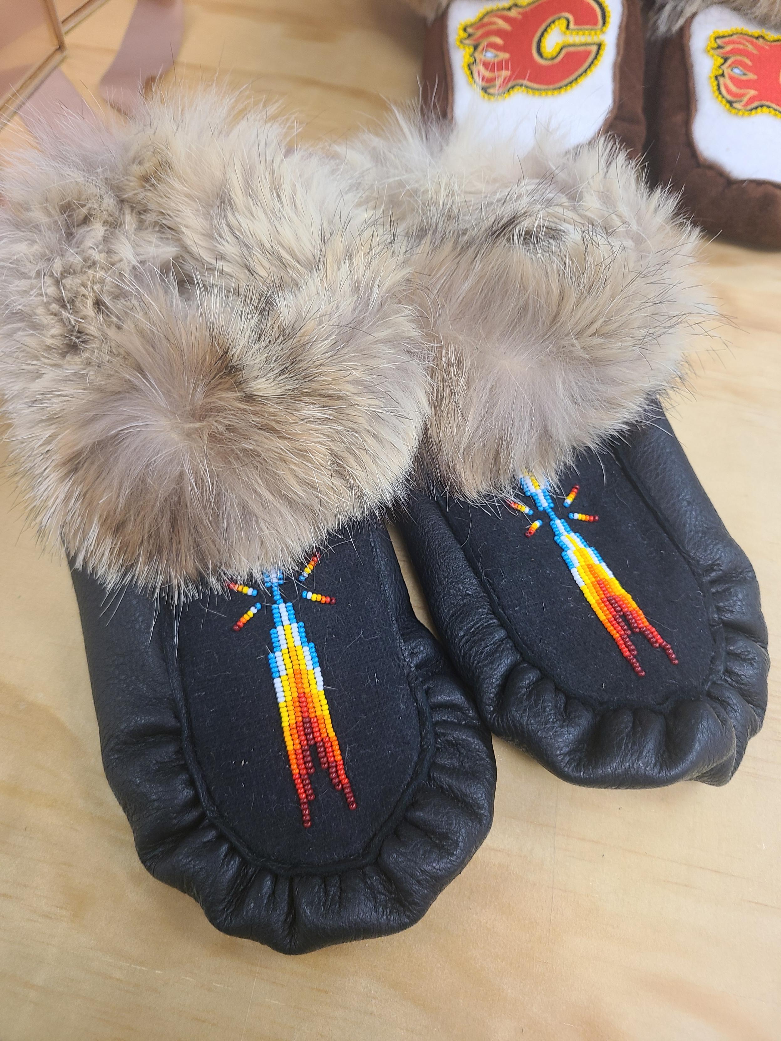 Kida Luttrell Geometric Beadwork Black Moose Hide Moccasins